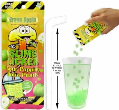 Кислая конфета Toxic Waste Slime Licker Sour Popping Boba Pearls Green Apple 84г (9648) фото 1