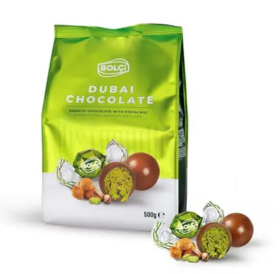 Дубайский Шоколад Bolci Dubai Chocolate Kugeln Pistachio Kadayif мини-конфеты с фисташковой пастой и катаифи 500 г. (8013) фото 1