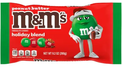 Драже M&amp;M's Peanut Butter Milk Chocolate Red &amp; Green Christmas Candy 260 г (7809) фото 1