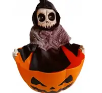 Двигающаяся конфетница Halloween Череп в тыкве с красными глазами и звуком, 1 шт