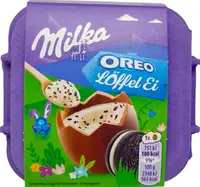 Набор шоколадных яиц Milka Löffel Ei Oreo Alpenmilch Schokolade gefüllt mit Oreocreme 128г