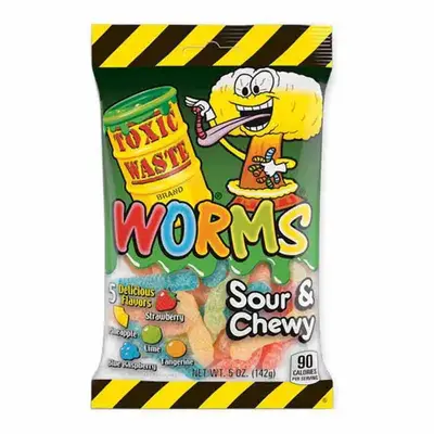Желейки Toxic Waste worms sour&amp;chewy 142g (1031) фото 1