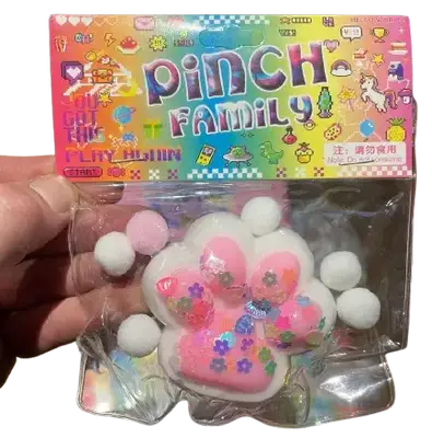 Іграшка-антистрес Таба Лапка Pinch Family Сквіш Лапка Котика біло-рожева з блискітками (7735) фото 1