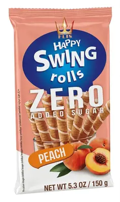 Вафельні трубочки Flis Happy Swing Wafer Rolls Peach Zero Added Sugar 150г (11643) фото 1