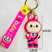 Розовый силиконовый брелок Лабубу Cute Love Backpack Labubu Silicone Keychain 6.9 см, 1шт