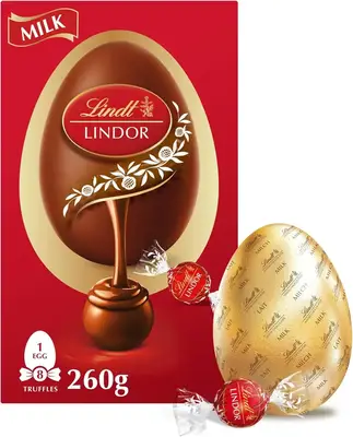 Пасхальный набор Lindt Lindor Milk Chocolate Easter Egg яйцо из молочного шоколада и 8 конфет 260 г. (8254) фото 1