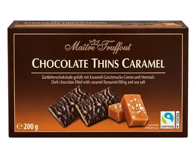 Шоколадні цукерки Maitre Truffout Chocolate Thins Caramel 200г (11154) фото 1