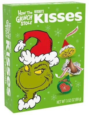 Новогодние конфеты Гринч Hershey's Kisses Grinch Milk Chocolate Christmas Candy 100 г (7779) фото 1