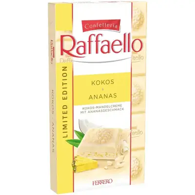 Шоколад Raffaello Tafel білий зі смаком кокоса і ананаса 90г (6817) фото 1